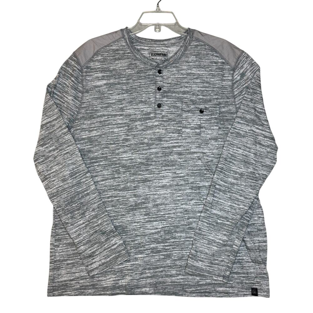 Express Men's Long Sleeve Shirt Henley Charcoal Gray Size XL Quality Fit Casual